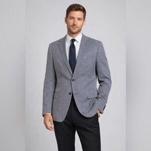 Ermenegildo Zegna Navy and White Pinstripe Blazer 100% SILK